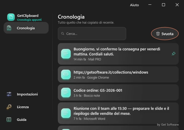GetClipboard per Windows – cronologia degli appunti