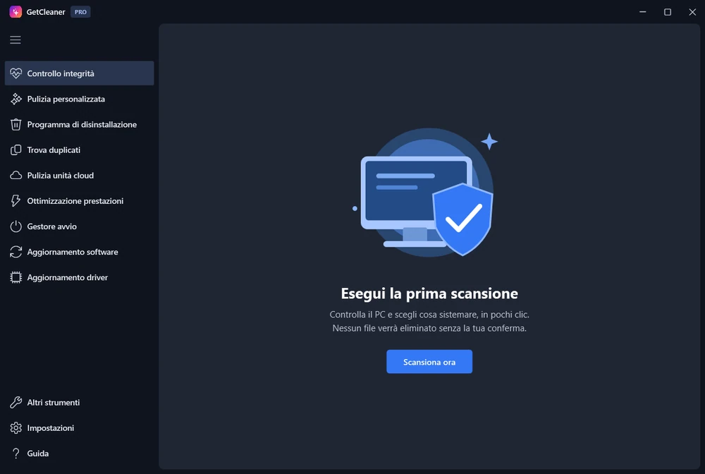 GetCleaner PRO per Windows – schermata Controllo integrità