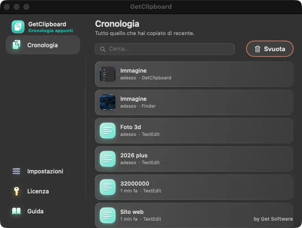 GetClipboard - Cronologia degli appunti