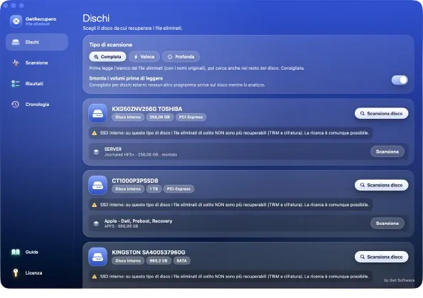 GetRecupero per Mac - Recupero file eliminati